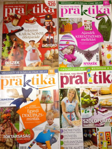 4 db. Praktika Diy Magazin - 2007.szept. - XI évf., 9. szám, 2007.okt. - XI évf., 10. szám, 2007.nov. - XI évf., 11. szám, 2007.dec. - XI évf., 12. szám (szabás-varrás-kötés-hobby-lakásdivat-kézimunka)