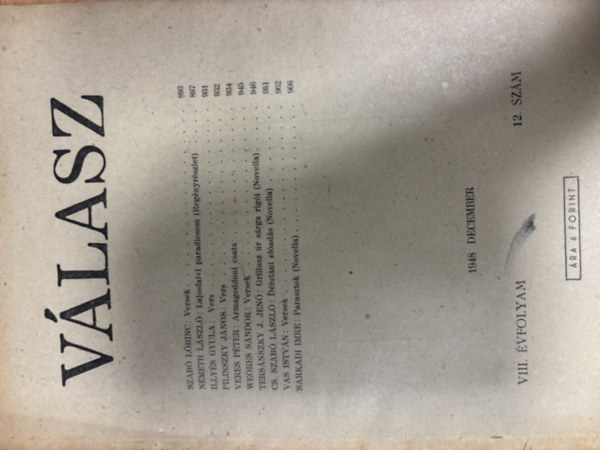 V�lasz - 1948 december (VIII. �vfolyam 12. sz�m)