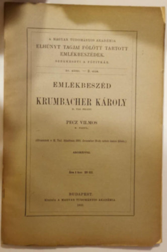 Eml�kbesz�d Krumbacher K�roly k�ls� tag felett