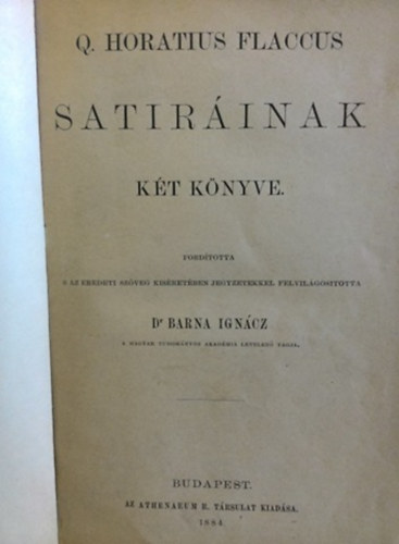 Q.Horatius Flaccus satirinak kt knyve