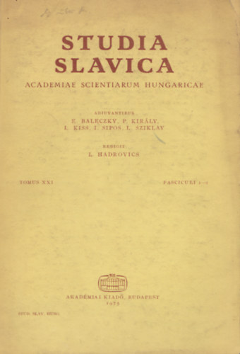 Hadrovics L. - Studia Slavica - Academiae Scientiarum Hungaricae tomus XXI fasciculi 1-2