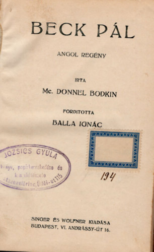 Balla Ignc Mc. Donnel Bodkin - Beck Pl