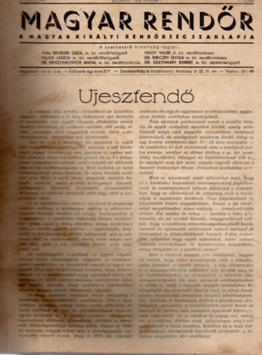 Magyar Rendr 1936. v ( teljes III. vfolyam 24 szm ) A Magyar Kirlyi Rendrsg Szaklapja