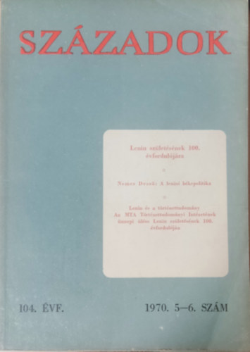 Szzadok 1970/5-6. (A Magyar Trtnelmi Trsulat kzlnye)