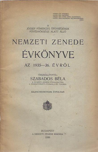 Szabados Bla - Nemzeti zenede vknyve az 1935.-36. vrl