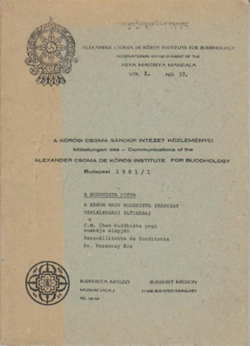 A Krsi Csoma Sndor Intzet Kzlemnyei 1981/1 Vol. X. No. 37