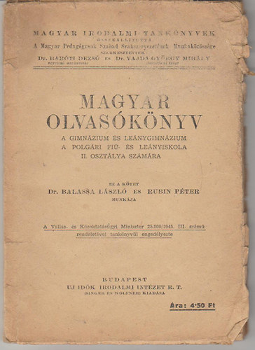 Dr. Gyulai; Novkn Balassa Rza  (szerk.) - Magyar olvasknyv a polgri lenyiskolk II. osztly szmra