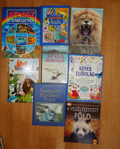 8ismeretterjeszt� k�mnyv k�v�ncsi gyerekeknek: Csodaorsz�g A-Z-ig, Az �llatkert bel�lr�l, �llati furcsas�gok, A vesz�lyeztetett F�ld, K�pes �l�vil�g, Atlasz a term�szetr�l, Az �l� bolyg�, Var�zslatos F�ld k�r�li utaz�s