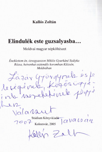 Elindulk este guzsalyasba... - Moldvai magyar npkltszet (dediklt) - CD mellkletekkel