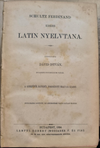 Schultz Ferdinand kisebb Latin nyelvtana