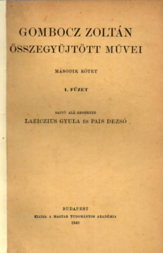 Gombocz Zoltn sszegyjttt mvei II. 1. fzet