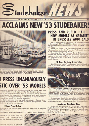 The Studebaker News (Vol. 8, May, 1953.) No. 1.