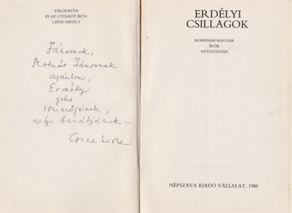 Erdlyi csillagok (romniai magyar rk antolgija) (Dediklt)