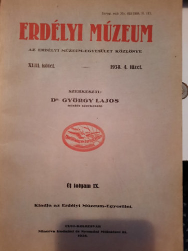 Erdlyi Mzeum 1938. 4. fzet