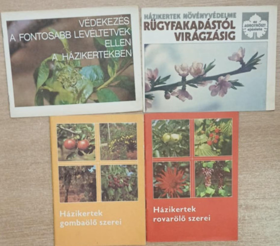 4 db n�v�nyv�delmi f�zet: H�zikertek rovar�l� szerei - H�zikertek gomba�l� szerei - H�zikertek n�v�nyv�delme r�gyfakad�st�l vir�gz�sig - V�dekez�s a fontosabb lev�ltetvek ellen a h�zikertben