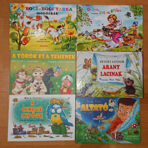 6 db klasszikus leporello kisgyerekeknek: Boci-boci tarka; Glya, glya, gilice; A ciinege cipje; Altat, Arany Lacinak, A trkk s a tehenek