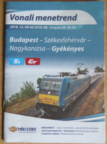 Vonali menetrend Budapest - Szkesfehrvr - Nagykanizsa - Gyknyes (2018-2019 tli menetrend)
