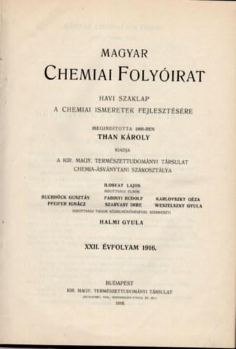 Magyar chemiai folyirat 1916. 1-12. (teljes vfolyam, egybektve)