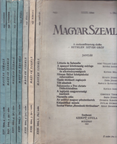 7 db Magyar Szemle: 1935/janur+mrcius+prilis+jnius+augusztus+november+december