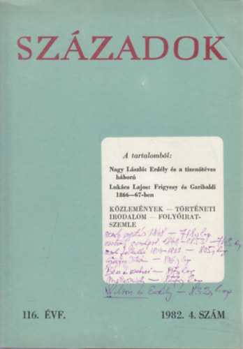 Sz�zadok 1982/4. (A Magyar T�rt�nelmi T�rsulat k�zl�nye)