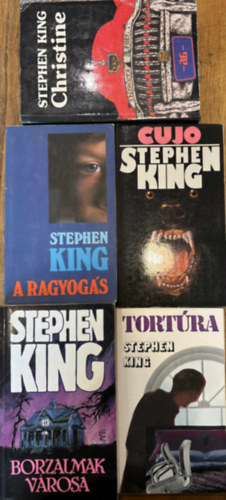 Stephen King - 5 db Stephen King thriller, horror k�nyv (A ragyog�s, Borzalmak v�rosa, Christine, Cujo, Tort�ra)