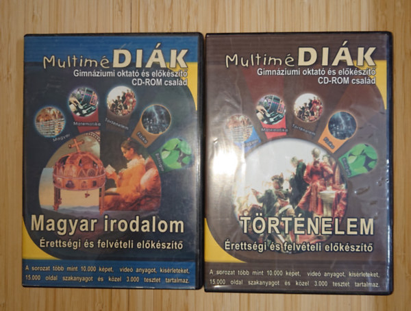 2 CD-ROM �retts�gire k�sz�l�knek: Multim�di�k - T�rt�nelem �retts�gi �s felv�teli el�k�sz�t�, Multim�di�k - Magyar irodalom �retts�gi �s felv�teli el�k�sz�t�,