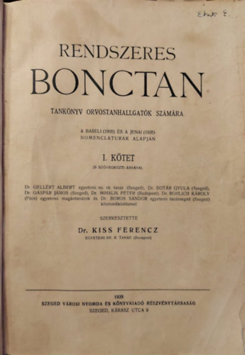 Rendszeres bonctan I.