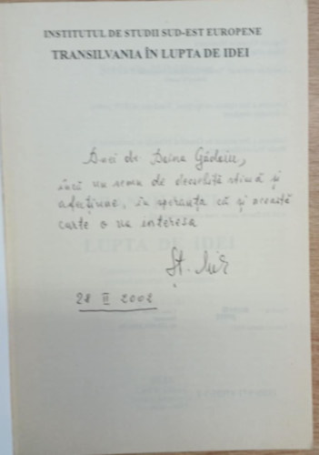 Transilvania in lupta de idei (Erdly az eszmk harcban) (dediklt)