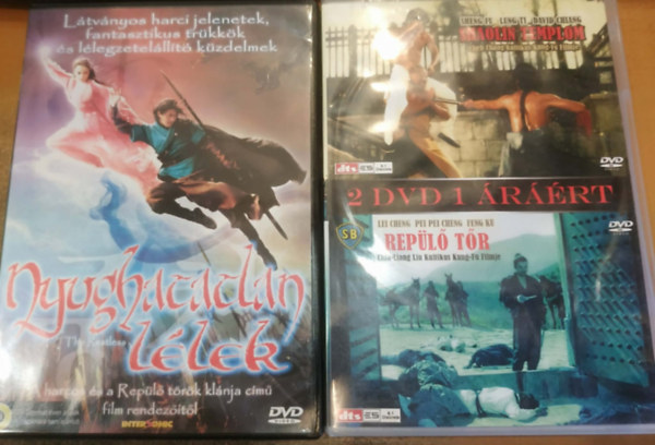 2 db akci� film DVD: Nyughatatlan l�lek + Shaolin templom/Rep�l� t�r - 3 film
