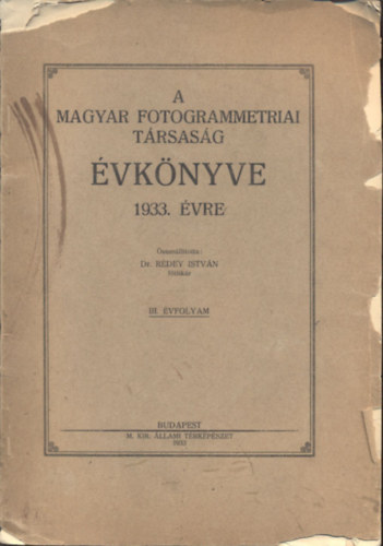 A Magyar Fotogrammetriai trsasg vknyve 1933. vre