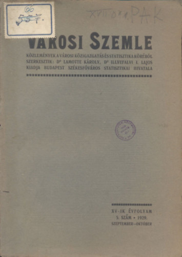 V�rosi szemle 1929/szeptember-okt�ber (XV. �vfolyam, 5. sz�m)