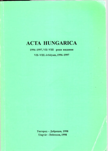 Acta Hungarica 1996-1997, VII-VIII vfolyam