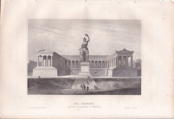 Die Bavaria und die Ruhmeshalle in Mnchen (Bavaria szobor, Mnchen, Nmetorszg, Eurpa) (16x23,5 cm mret eredeti aclmetszet) (1856)
