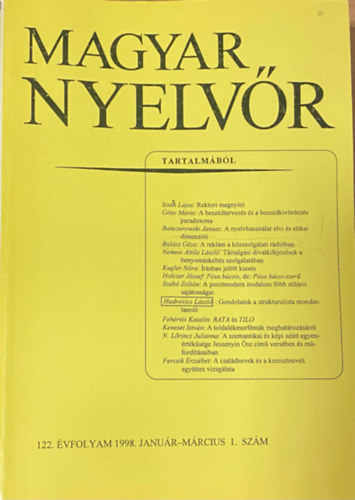 Keszler Borbla  (szerk.) - Magyar Nyelvr 122. vf. 1998. 1-4. szm (teljes)