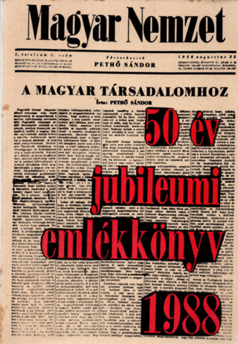 Peth Sndor - A magyar trsadalomhoz (50 v jubileumi emlkknyv 1988)