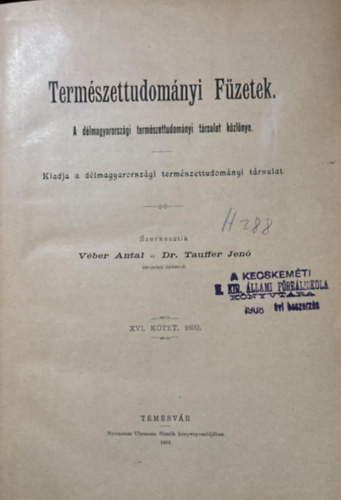 Termszettudomnyi fzetek XVI. ktet. (I-IV. fzet) 1982.
