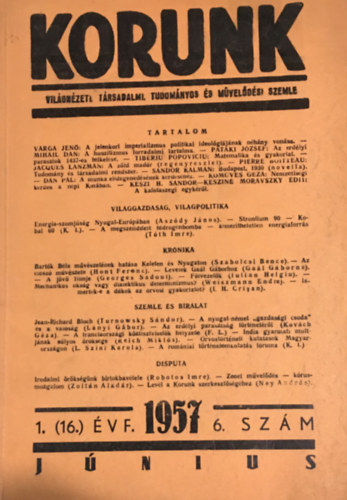 Korunk 1957 jnius (16. vfolyam / j folyam 1.) 6. szm