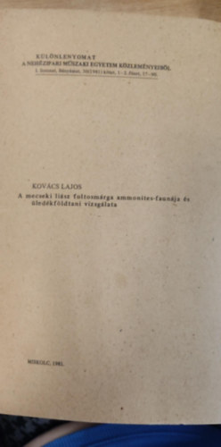 A mecseki li�sz foltosm�rga ammonites-faun�ja �s �led�kf�ldtani vizsg�lata