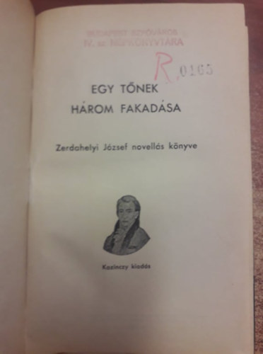 Egy tnek hrom fakadsa - Zerdahelyi Jzsef novells knyve (Kazinczy Szvetkezet kiadsa)