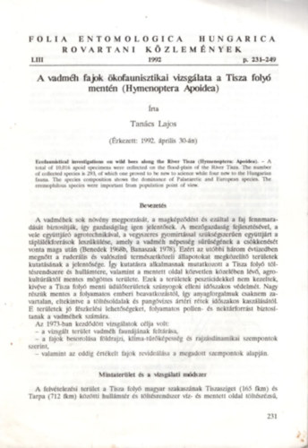 A vadmh fajok kofaunisztikai vizsglata a Tisza foly mentn ( Hymenoptera Apoidea ) 1992.