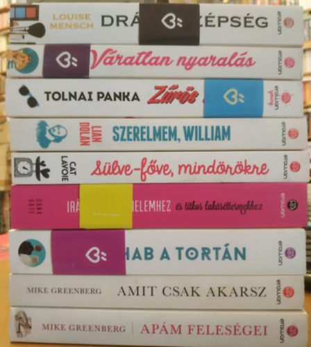 9 db romantikus: Amit csak akarsz; Apm felesgei; Drga szpsg; Hab a tortn; Irnyt a szerelemhez s titkos laksttermekhez; Slve-fve, mindrkre; Szerelmem, William; Zrs htvge; Vratlan nyarals