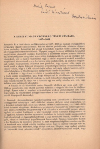 A kir�lyi Magyarorsz�g tiszti c�mt�ra 1606-1608 - Dedik�lt - K�l�nlenyomat