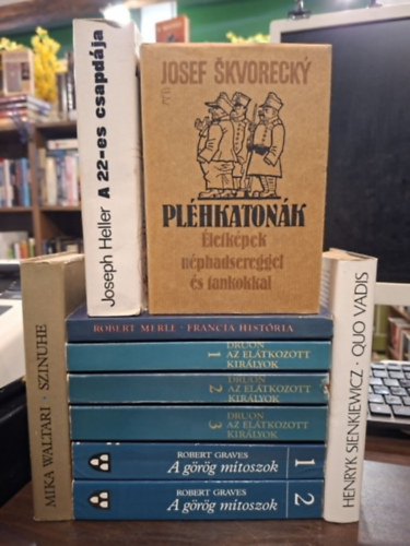 Henryk Sienkiewicz, Joseph Heller, Josef Skvorecky, Robert Merle, Maurice Druon, Robert Graves Mika Waltari - 7 db-os történelmi regények KÖNYVMENTŐ AJÁNLAT (10 kötetben): Szinuhe, Quo vadis, A 22-es csapdája, Pléhkatonák, Francia história, Az elátkozott királyok. I-III., A görög mítoszok I-II.
