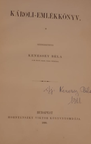 Kenessey B�la - K�roli-eml�kk�nyv