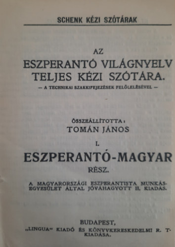 Az eszperant vilgnyelv teljes kzi sztra I-II.