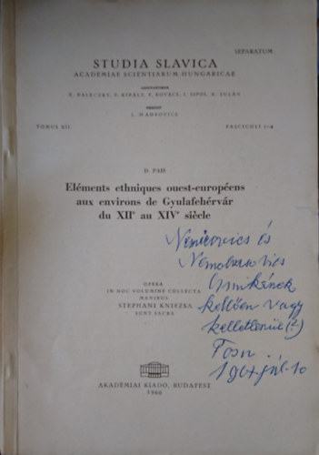 Elments ethniques ouest-europens aux environs de Gyulafehrvr du XII au XIV siecle