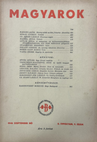 Magyarok - 1946 Szeptember - II. �vfolyam 9. sz�m