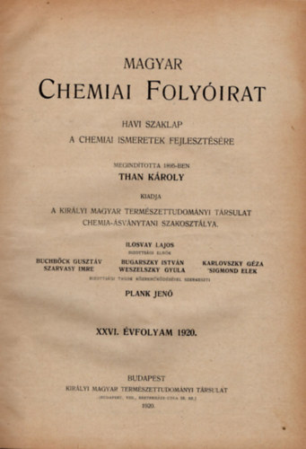 Magyar chemiai folyirat 1920., 1921., 1922., 1923. 1-12. (4 teljes vfolyam, egybektve)