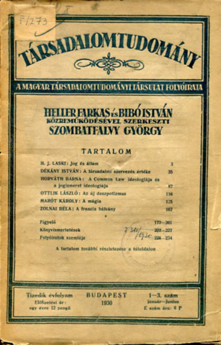 Trsadalomtudomny - 1930. Tizedik vfolyam 1-4. szm (janur-augusztus)