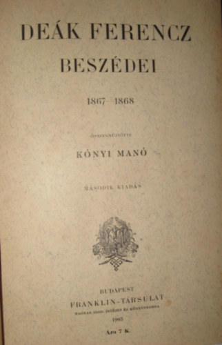 Dek Ferencz beszdei 1867-1868